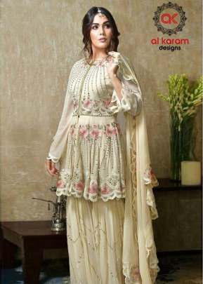 Al Karam Heavy Georgette With Embroidery Work Pakisani Suit Cream Color DN 16011