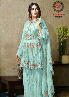 Al Karam Heavy Georgette With Embroidery Work Pakisani Suit Sky Color DN 16011