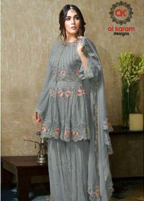 Al Karam Heavy Georgette With Embroidery Work Pakisani Suit Grey Color DN 16011