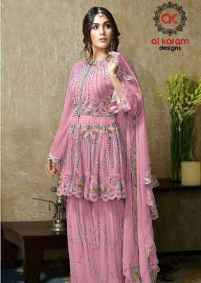 Al Karam Heavy Georgette With Embroidery Work Pakisani Suit Pink Color DN 16011