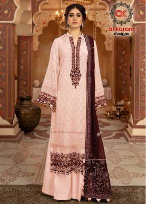 Al Karam Heavy Georgette With Embroidery Work Pakistani Light Peach Color Suit DN 115