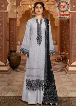 Al Karam Heavy Georgette With Embroidery Work Pakistani Grey Color Suit DN 115