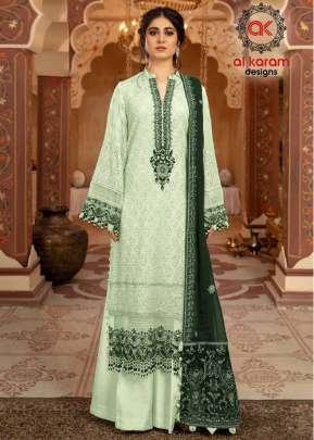 Al Karam Heavy Georgette With Embroidery Work Pakistani Pista Green Color Suit DN 115