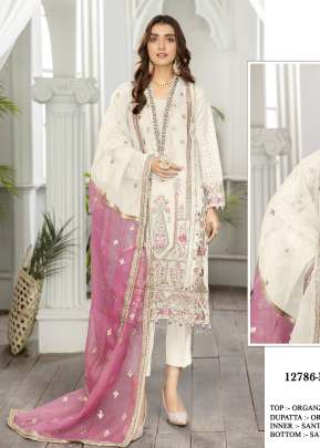 Al Karam Heavy Organza With Heavy Embroidery Sequence Work Pakistani Suit White Color DN 12786