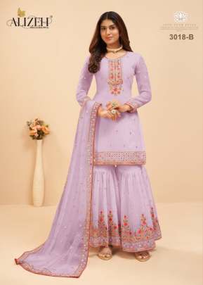 Alizeh Murad Vol 8 Heavy Faux Georgette With Embroidery Work Sharara Suit Purple Color DN 3018