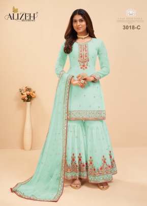 Alizeh Murad Vol 8 Heavy Faux Georgette With Embroidery Work Sharara Suit Sky Color DN 3018