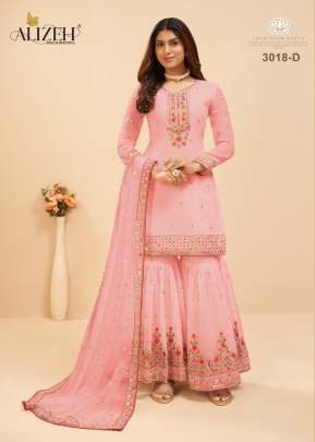 Alizeh Murad Vol 8 Heavy Faux Georgette With Embroidery Work Sharara Suit Peach Color DN 3018