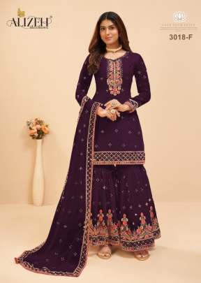 Alizeh Murad Vol 8 Heavy Faux Georgette With Embroidery Work Sharara Suit Wine Color DN 3018