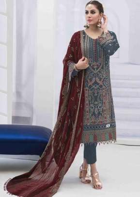 Alkaram Heavy Faux Georgette With Heavy Embroidery And Sequence Work Pakistani Suit Grey Color DN 18786