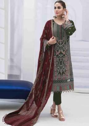 Alkaram Heavy Faux Georgette With Heavy Embroidery And Sequence Work Pakistani Suit Mehndi Color DN 18786