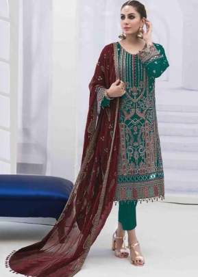 Alkaram Heavy Faux Georgette With Heavy Embroidery And Sequence Work Pakistani Suit Teal Blue Color DN 18786