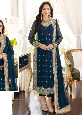 Alkaram Heavy Faux Georgette With Heavy Embroidery Work Pakistani Suit Blue Color DN 4102