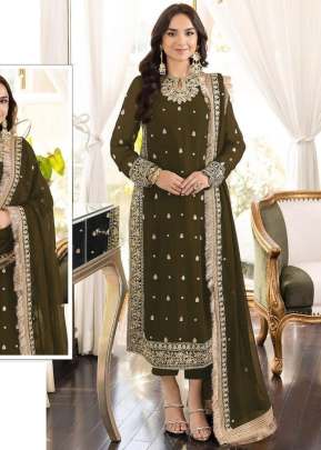 Alkaram Heavy Faux Georgette With Heavy Embroidery Work Pakistani Suit Mehndi Color DN 4102