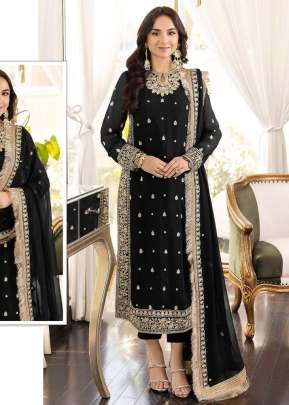 Alkaram Heavy Faux Georgette With Heavy Embroidery Work Pakistani Suit Black Color DN 4102