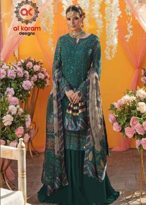 Alkaram Heavy Georgette With Embroidery Work Pakistani Suit Rama Color DN 15002