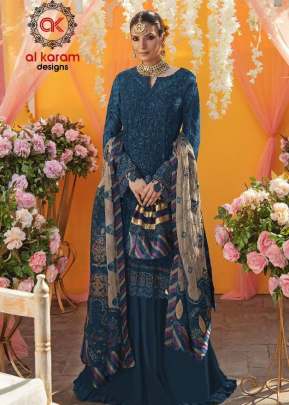 Alkaram Heavy Georgette With Embroidery Work Pakistani Suit Blue Color DN 15002