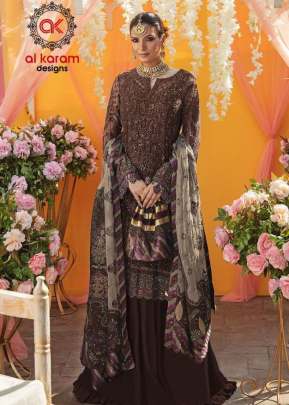 Alkaram Heavy Georgette With Embroidery Work Pakistani Suit Brown Color DN 15002