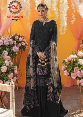 Alkaram Heavy Georgette With Embroidery Work Pakistani Suit Black Color DN 15002