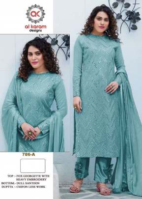 Alkaram Heavy Georgette With Embroidery Work Pakistani Suit Sky Color DN 786