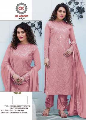 Alkaram Heavy Georgette With Embroidery Work Pakistani Suit Pink Color DN 786