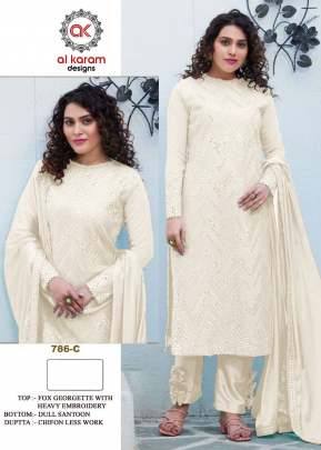 Alkaram Heavy Georgette With Embroidery Work Pakistani Suit Off White Color DN 786