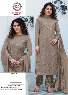 Alkaram Heavy Georgette With Embroidery Work Pakistani Suit Brown Color DN 786