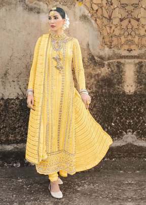 Alkaram Heavy Georgette With Embroidered Pakistani Suit Yellow Color DN 423