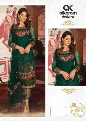 Alkaram Heavy Georgette With Embroidery Sequence Work Pakistani Suit Green Color DN 2001