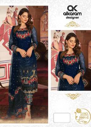 Alkaram Heavy Georgette With Embroidery Sequence Work Pakistani Suit Blue Color DN 2001