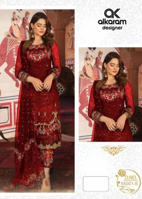 Alkaram Heavy Georgette With Embroidery Sequence Work Pakistani Suit Red Color DN 2001