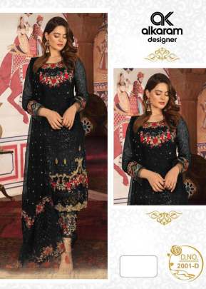 Alkaram Heavy Georgette With Embroidery Sequence Work Pakistani Suit Black Color DN 2001