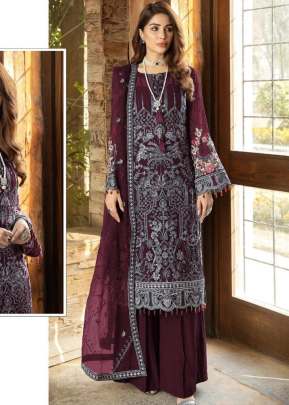 Alkaram Heavy Georgette With Heavy Embroidery Rainbow Sequence Work Pakistani Suit Wine Color DN 11786