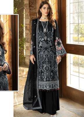 Alkaram Heavy Georgette With Heavy Embroidery Rainbow Sequence Work Pakistani Suit Black Color DN 11786