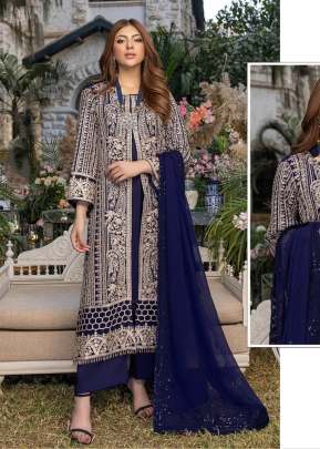 Alkaram Heavy Georgette With Heavy Embroidery Sequence Work Pakistani Suit Royal Blue Color DN 14786