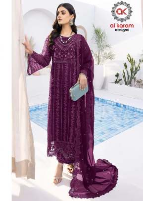 Alkaram Heavy Organza With Heavy Embroidered Sequence Work Pakistani Suit Wine Color DN 8786