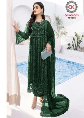 Alkaram Heavy Organza With Heavy Embroidered Sequence Work Pakistani Suit Green Color DN 8786