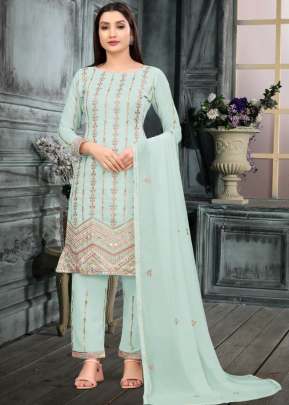 Amora Faux Georgette With Dual Sequence With Multi Embroidery Work Designer Suit Sky Color DN 3001