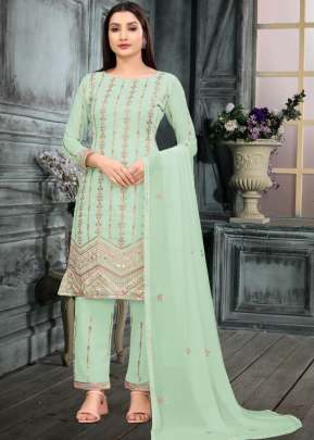 Amora Faux Georgette With Dual Sequence With Multi Embroidery Work Designer Suit Pista Color DN 3001