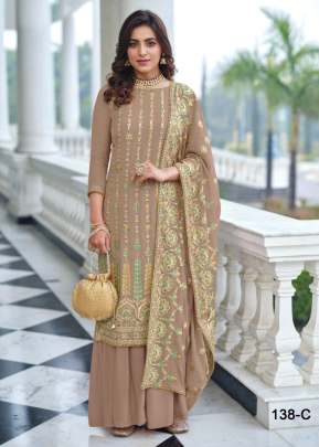 Amyra Aaina Heavy Faux Georgette With Embroidery Work With Fancy Mirror And Stone Work Designer Suit Chiku Color DN 138