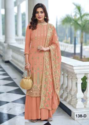 Amyra Aaina Heavy Faux Georgette With Embroidery Work With Fancy Mirror And Stone Work Designer Suit Peach Color DN 138