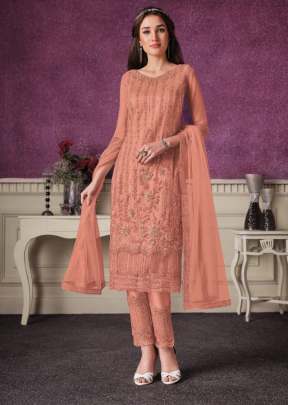 Ayaan Vipul Heavy Butterfly Net With Embroidery Designer Suit Orange Color DN 4694 C