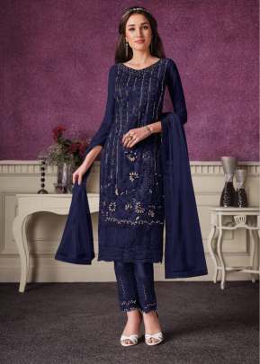 Ayaan Vipul Heavy Butterfly Net With Embroidery Designer Suit Blue Color DN 4694 E 