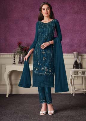 Ayaan Vipul Heavy Butterfly Net With Embroidery Designer Suit Blue Whale Color DN 4694 G