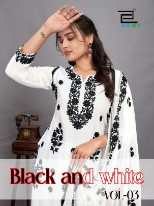 Blue Hills Black And White Vol 3 Rayon Kurti Pant Dupatta With Work 