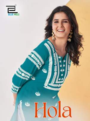 Blue Hills Hola Rayon Side Cut Short Kurtis Catalog