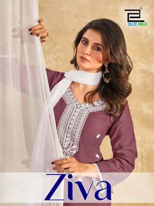 Blue Hills Ziva Rayon Embroidered Kurti Bottom With Dupatta Catalog