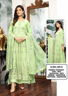 Butterfly Net With Embroidered With Stone Work Pakistani Suit Pista Color DN 109