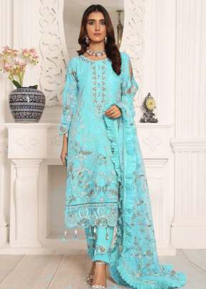 Butterfly Net With Embroidery Work Pakistani Suits sky Color DN 117