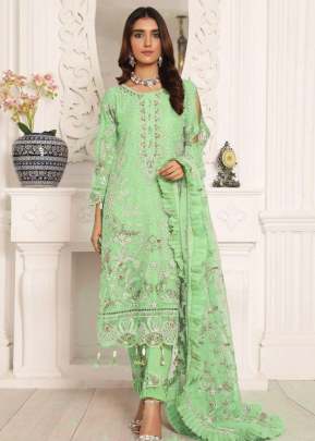 Butterfly Net With Embroidery Work Pakistani Suits  Pista Green Color DN 117