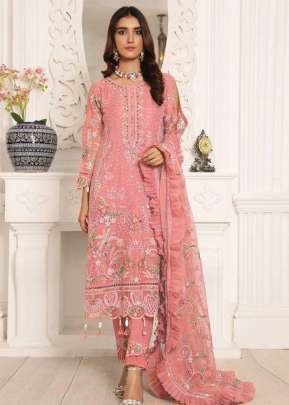 Butterfly Net With Embroidery Work Pakistani Suits Gajri Color DN 117